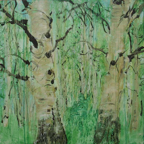Lee Lee - Aspen grove at the Lazy Shamrock Ranch in Colorado. Oil on shotgunned plywood