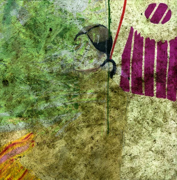 Lee Lee | Chichicastenango Market, Guatemala 2009
Mixed media including tar, sharpie, colored pencil, watercolor and gouache on torn stone lithograph