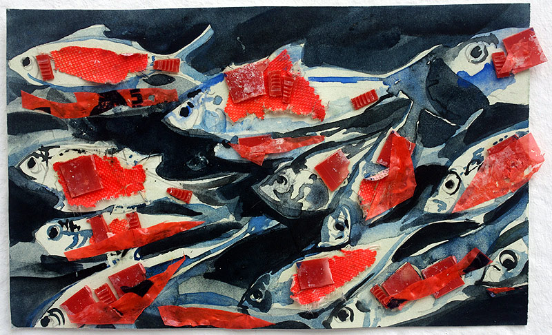 Lee Lee - mixed media work of plastic pollution & the impacts on the marine food web