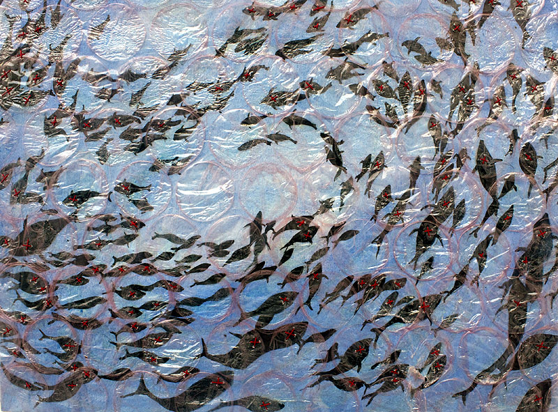 Lee Lee - mixed media artwork of plastic pollution & the impacts on the marine food web - installation view at the Chateau de la Napoule, France