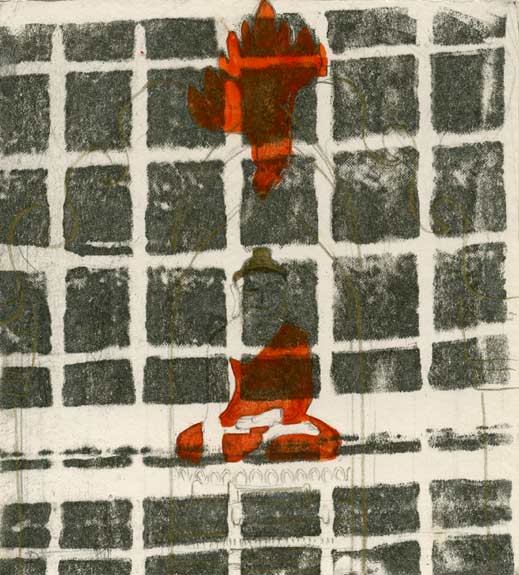 Confined Shrine - mixed media artwork from Burma by Lee Lee - watercolor over xerograph & collage