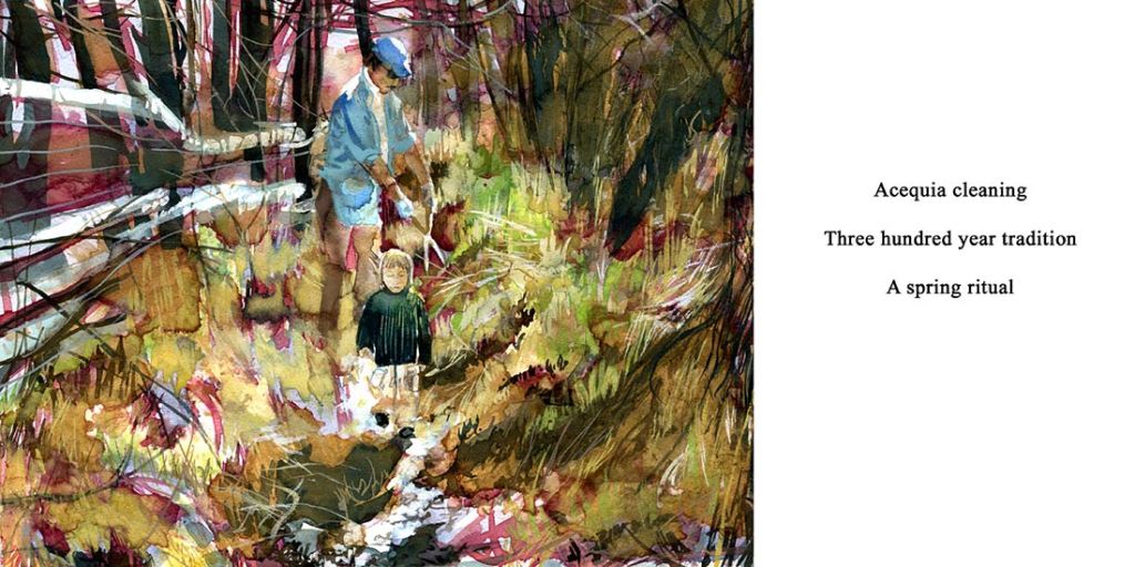 Acequia: watercolor and poetry - a multi-generational collaboration that follows the story of a year in Grandpa's garden by Lee Lee, Thatcher Gray & Peter Thatcher Leonard