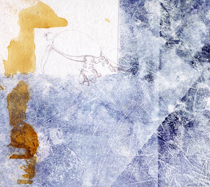 Lee Lee: Drawing of a sea turtle on lithograph stained with tea