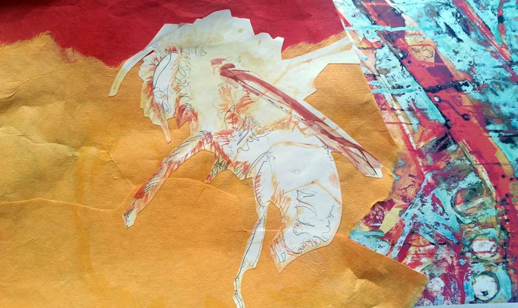 Lee Lee - Mixed media work on paper about the chemical impacts on pollinators - the Insect Apocalypse - Bombus