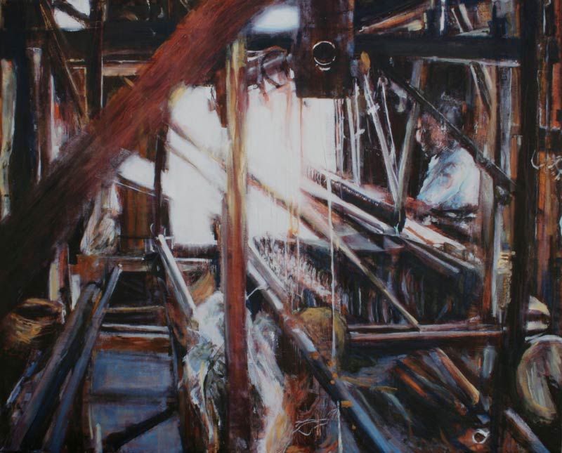 Inle Lake Cottonweavers - oil painting by Lee Lee