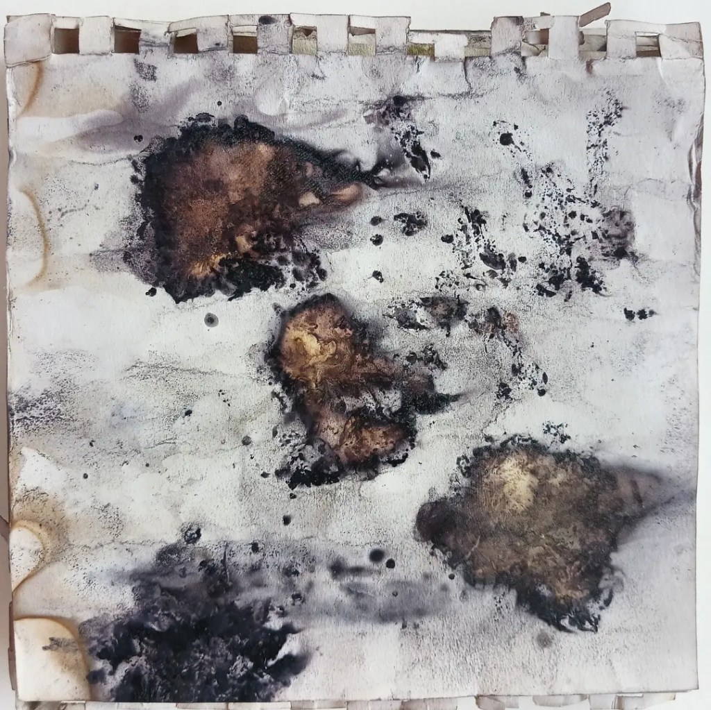 Lee Lee: eco-print using rust and pomegranate flowers created at AADK in Blanca, Spain