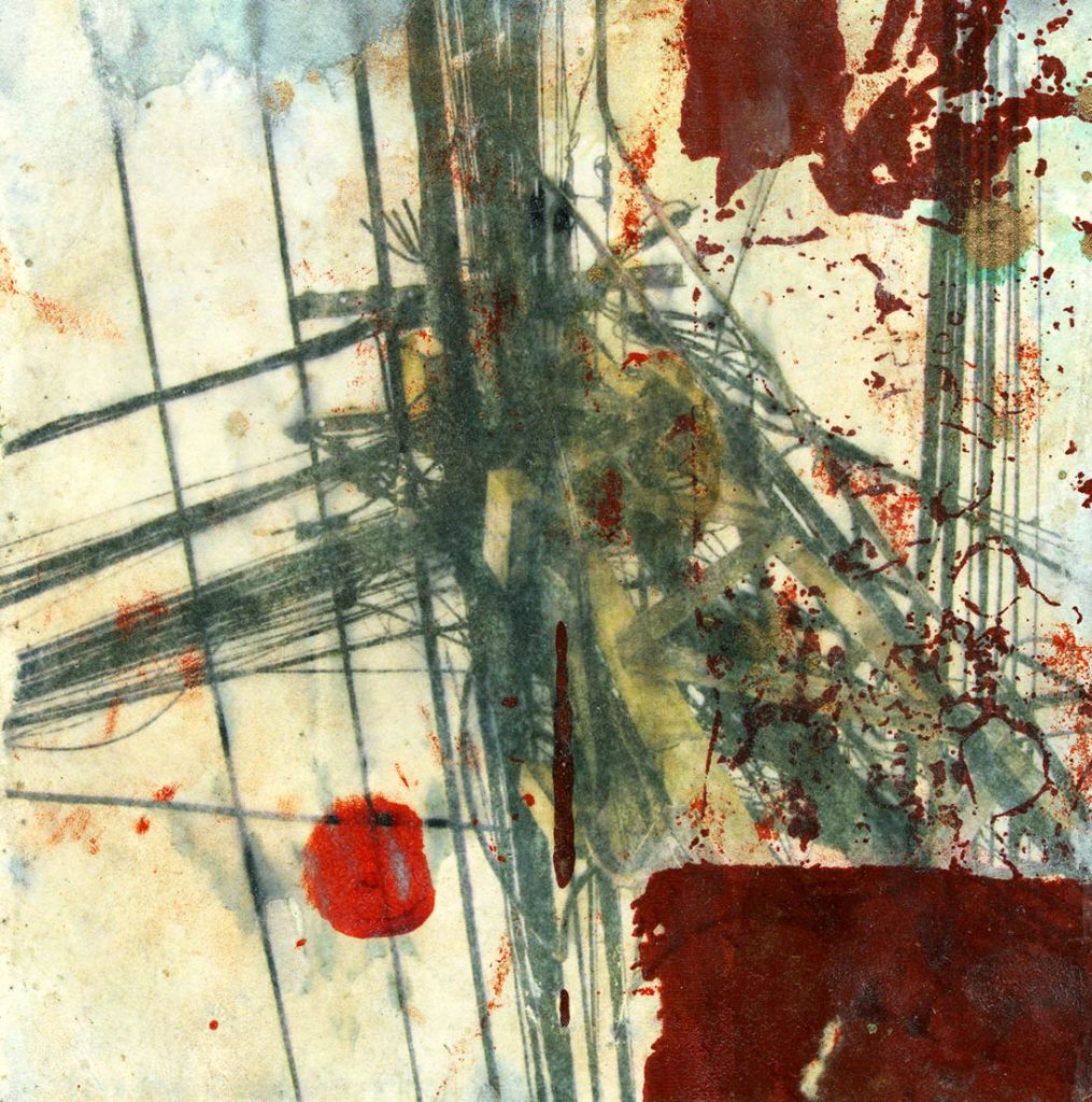 Lee Lee - mixed media artwork on paper of the impossible tangles of wires in Ho Chi Minh City, Vietnam