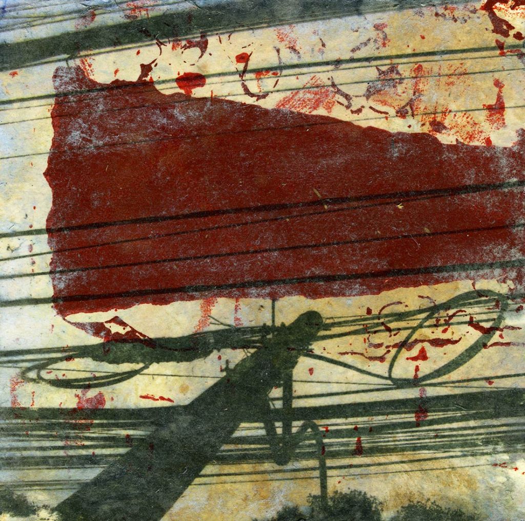 Lee Lee - mixed media artwork on paper of the impossible tangles of wires in Ho Chi Minh City, Vietnam