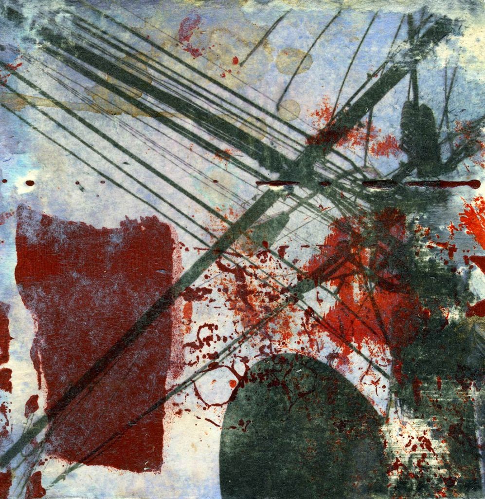 Lee Lee - mixed media artwork on paper of the impossible tangles of wires in Ho Chi Minh City, Vietnam