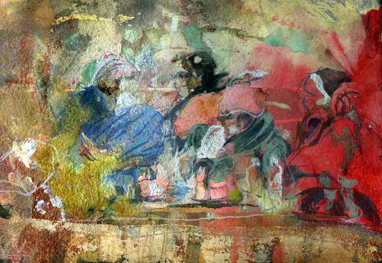 Lee Lee - Varanasi, India
Early Morning Rituals along the Sacred Ganga | watercolor, pencil, oxidized copper & blood on handmade Indian paper | 6” x 8” | Reworked & completed February 2010
On view at the Distillery, Taos