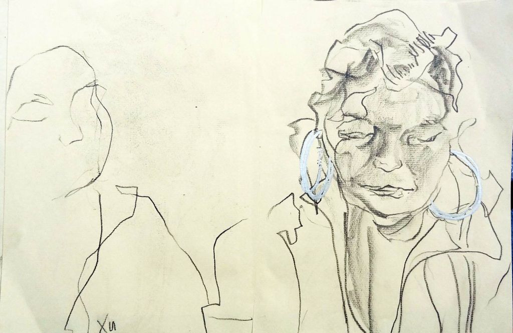 Lee Lee - pencil drawing of Hmong hill-tribes in northern VietNam