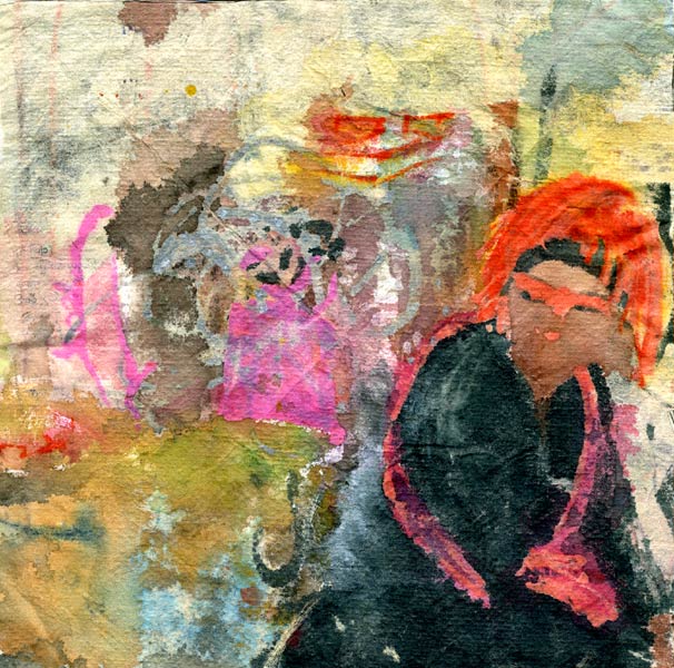 Lee Lee: Watercolor drawing & collage of the Intha market on Inle Lake in Burma